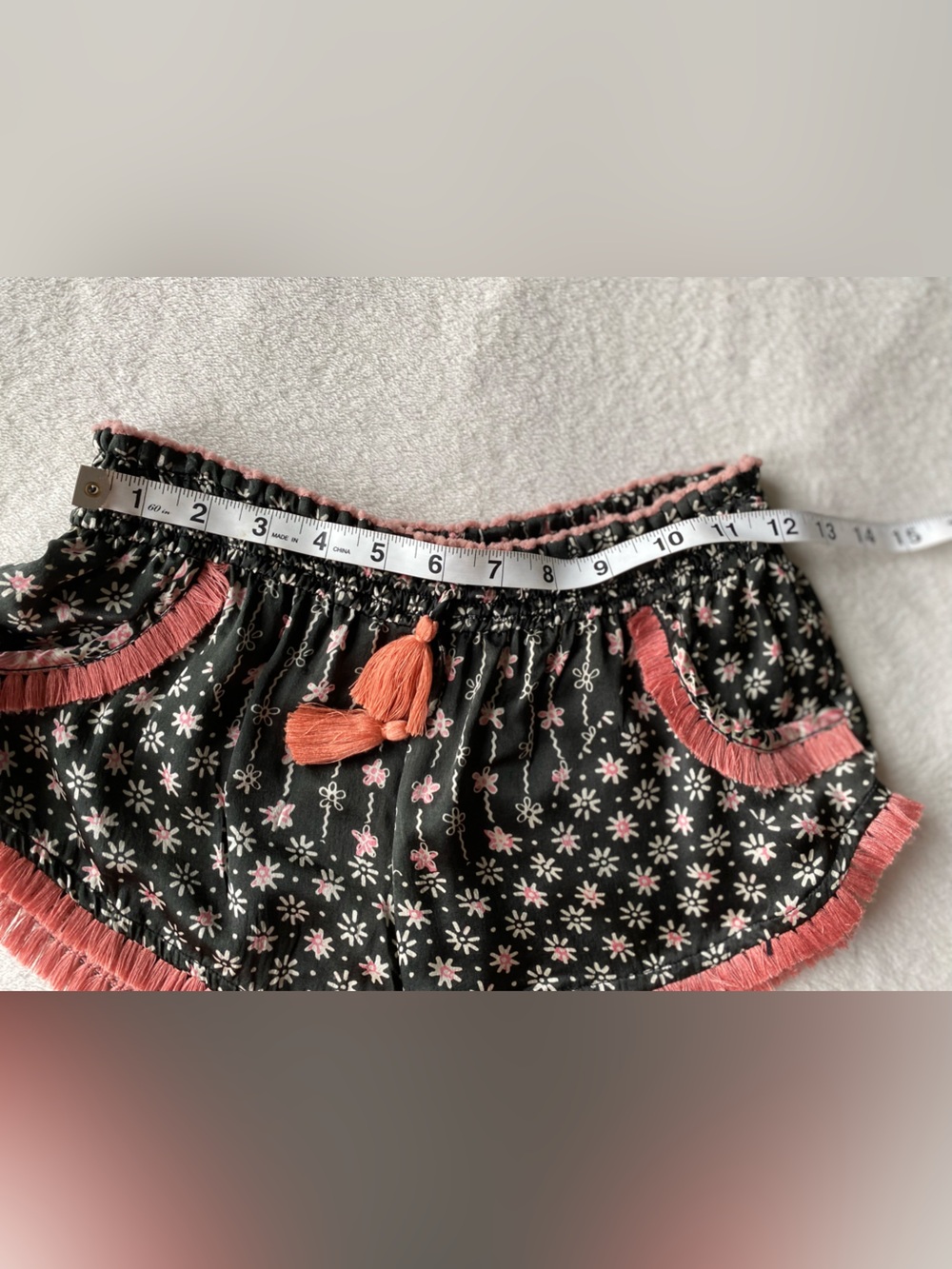 Poupette St. Barth Lulu Silk Boxer Shorts sz 1 XS black pink Daisy fringe - Picture 11 of 13